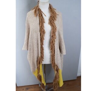 Stella Pardo Paris Knit Poncho Cape Fringe Beige Yellow One Size Made in France